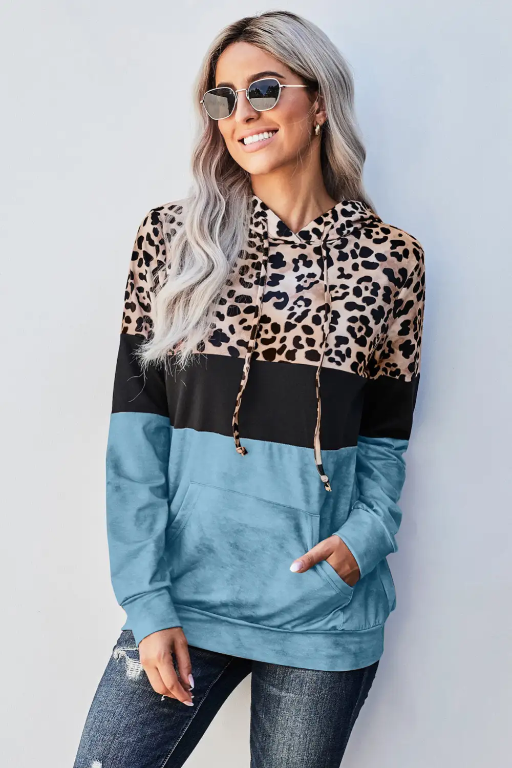 Leopard Tie Dye Color Block Hoodie