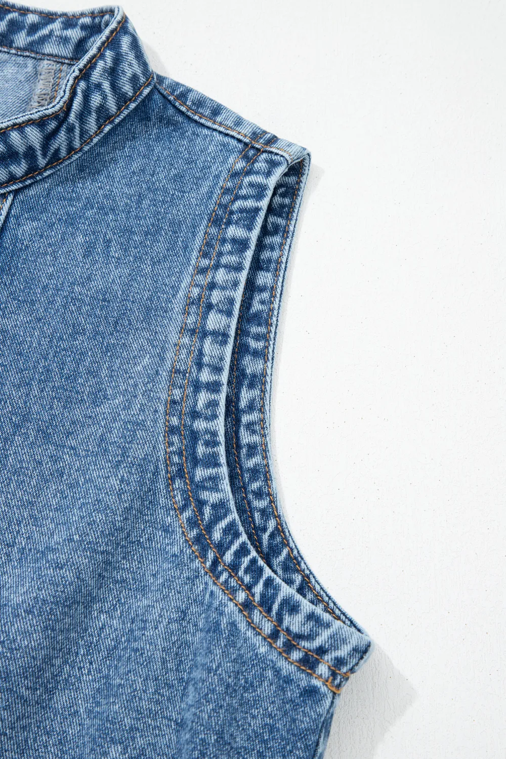 Blue Belted Sleeveless Denim Dress