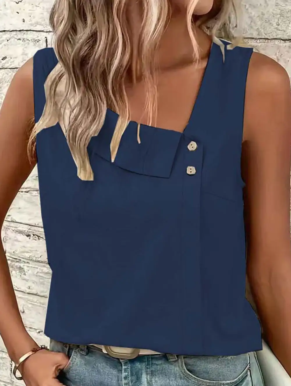 Asymmetric Shoulder Sleeveless Tank Top
