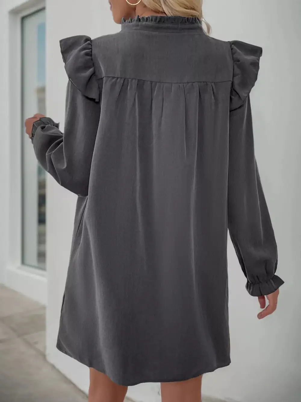 Smooth Finish Ruffle Long Sleeve Dress