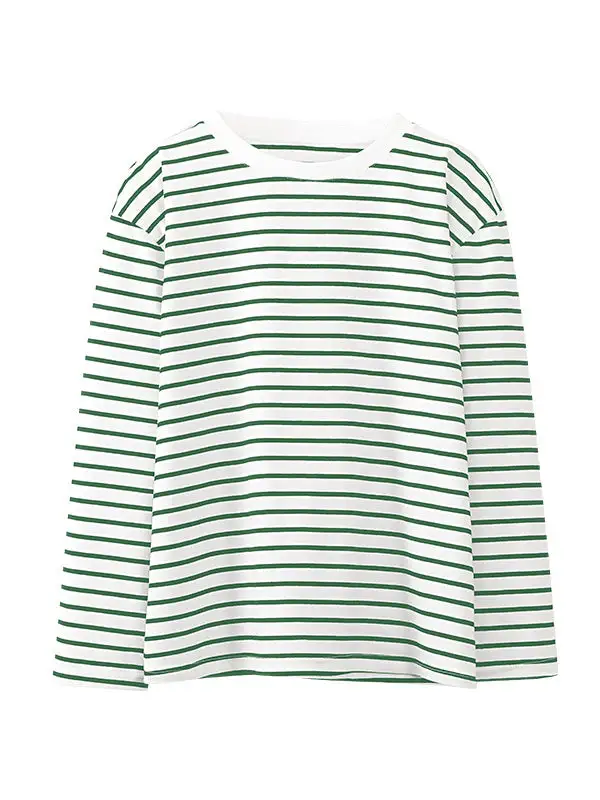 Long Sleeve Relaxed Stripe Round Neck T-Shirt