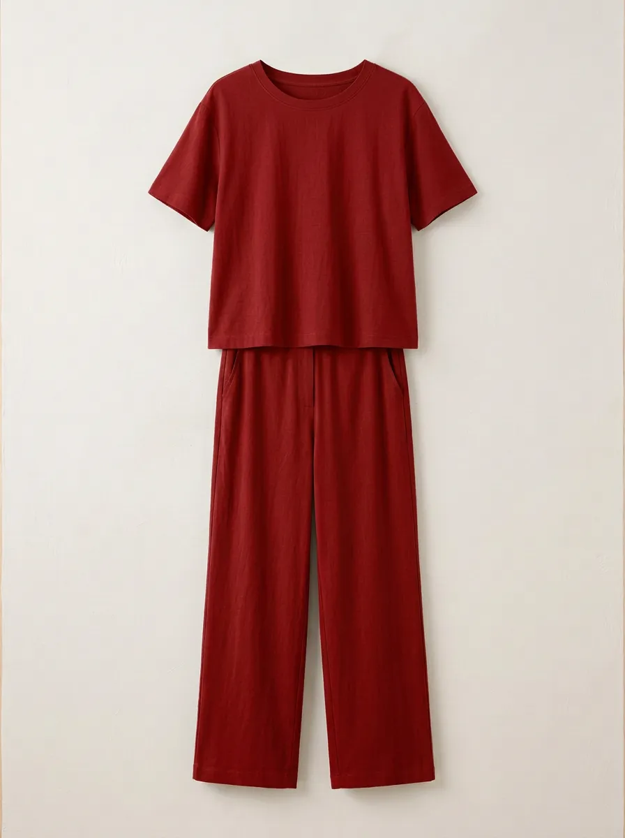 Women's Boxy Crewneck Top And Straight-Leg Trouser Lounge Set