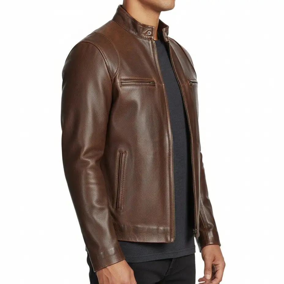 Modern Leather Biker Bomber Multi Pocket Jacket