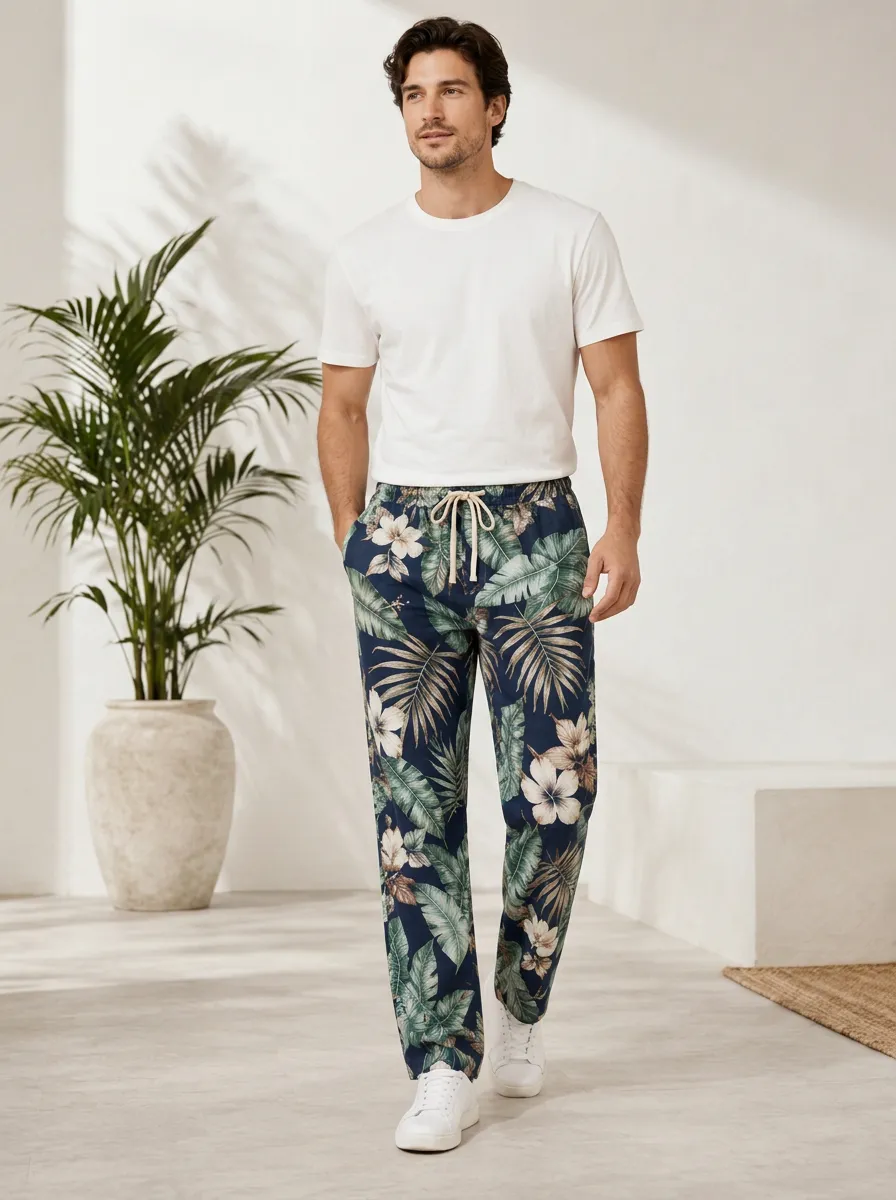 Men's Hibiscus Leaf Resort Inspired Printed Pants