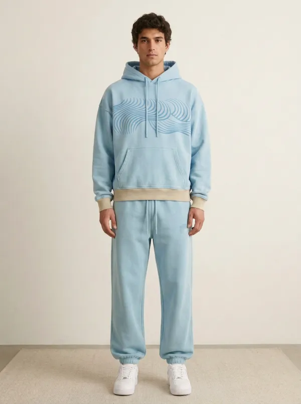 Men's Abstract Wave Graphic Printed Hoodie Sweatpants Set Everyday Design