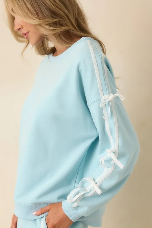 Aqua Tie-Detail Scoop Neck Sweatshirt
