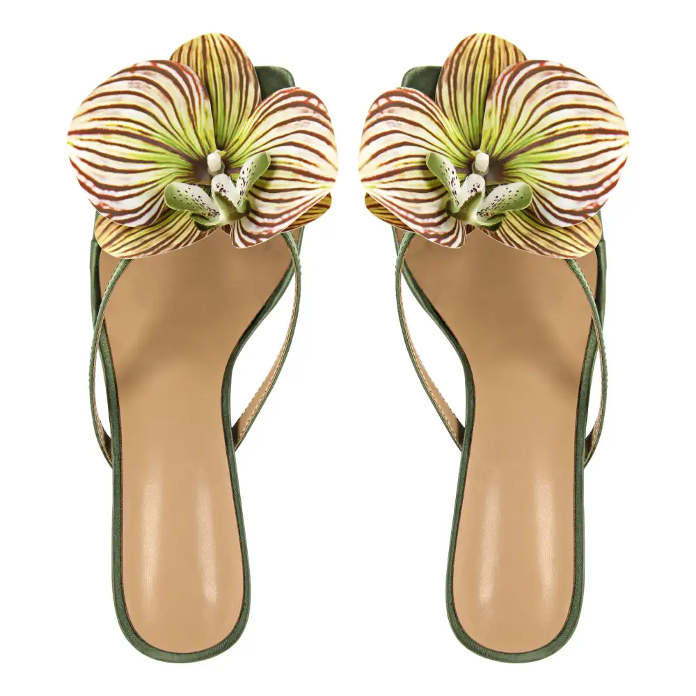 Square Toe Flower Thong Mule Sandals