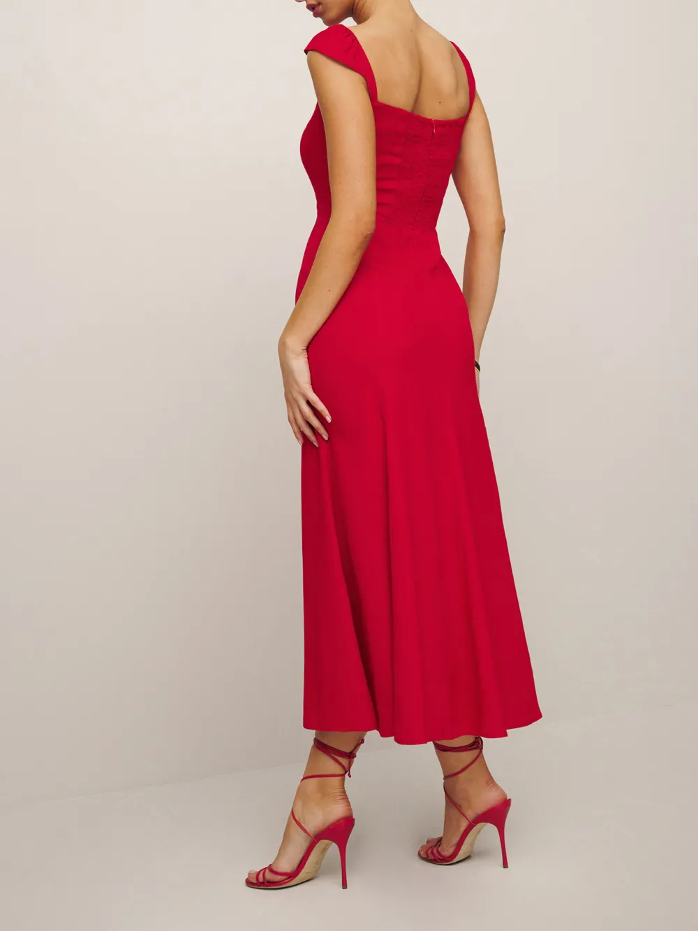 Square Neck Floral Print Midi Dress