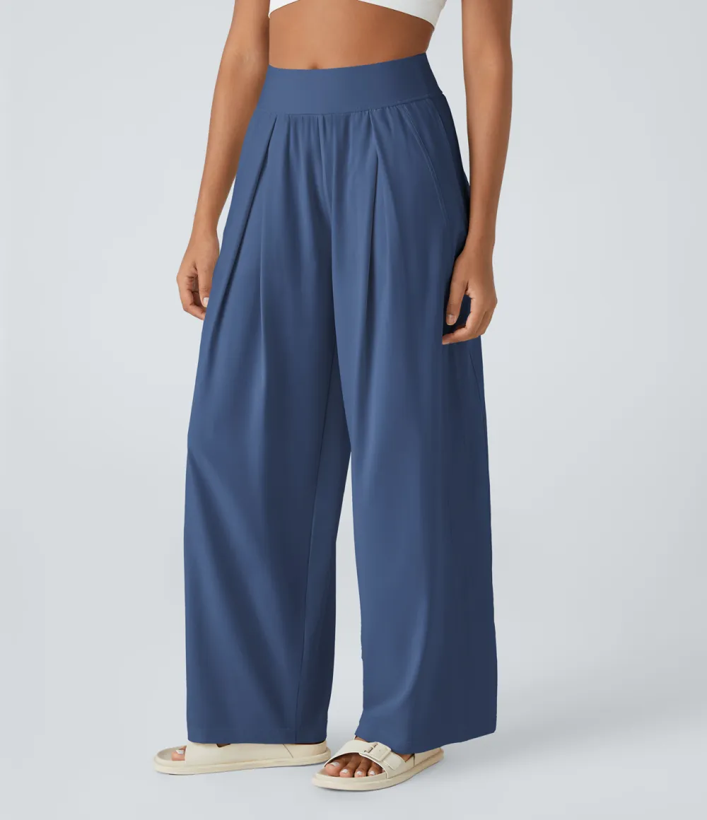 Mid Rise Side Pocket Wide Leg Casual Pants