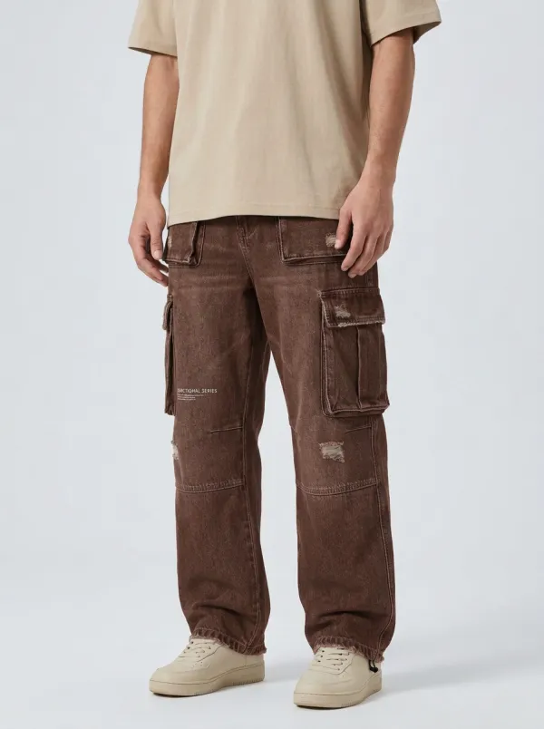 Men's Streetwear Distressed Denim Multi-Pocket Cargo Jeans