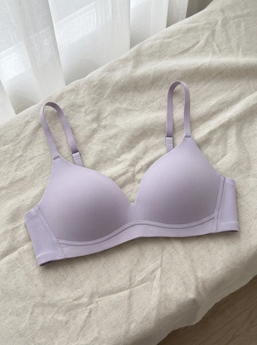 Women's Lavender Ribbed Seamless Wireless Bra