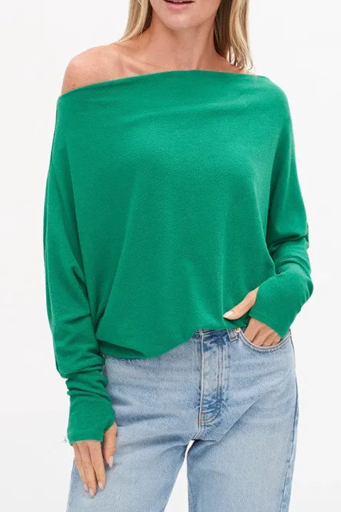 Green Off-Shoulder Long Sleeve Top