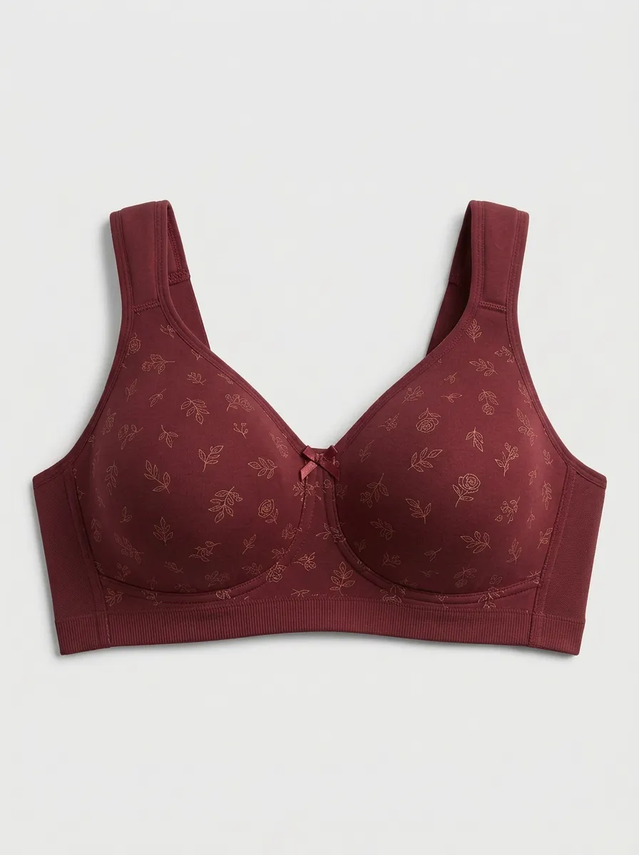 Women's Plus Size Dusty Rose Rose Floral Bow-Detail Wireless Bra
