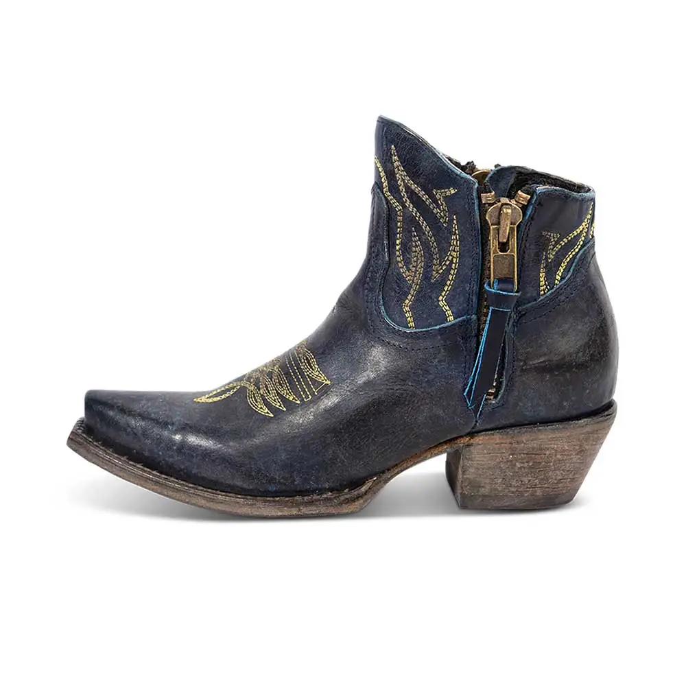 Faux-Leather Embroidered Zip-Up Snip-Toe Western Boots