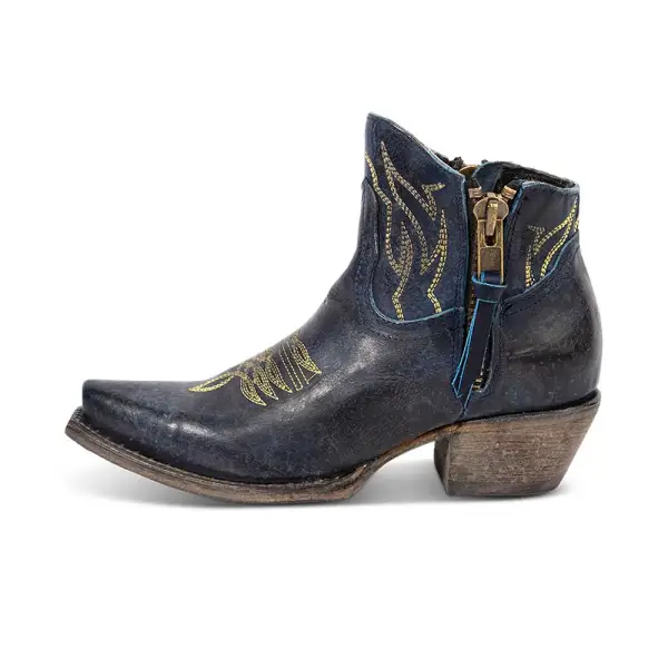 Faux-Leather Embroidered Zip-Up Snip-Toe Western Boots