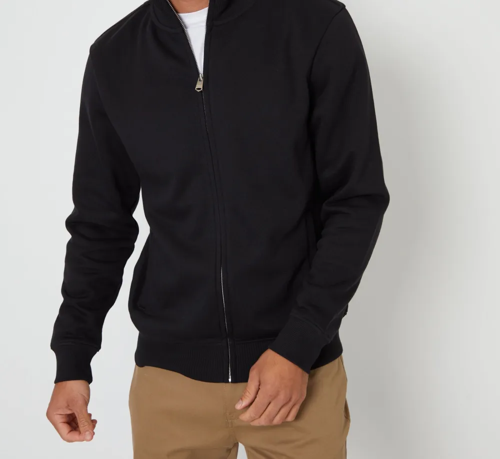 Men's Black Full-Zip Funnel-Neck Sweatshirt