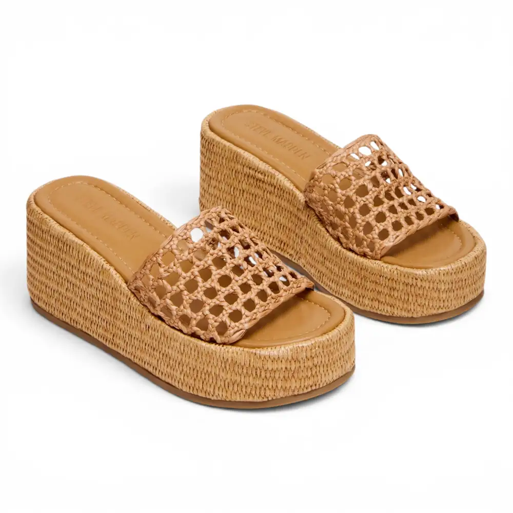 Brandy Raffia Platform Wedge Slide Sandal
