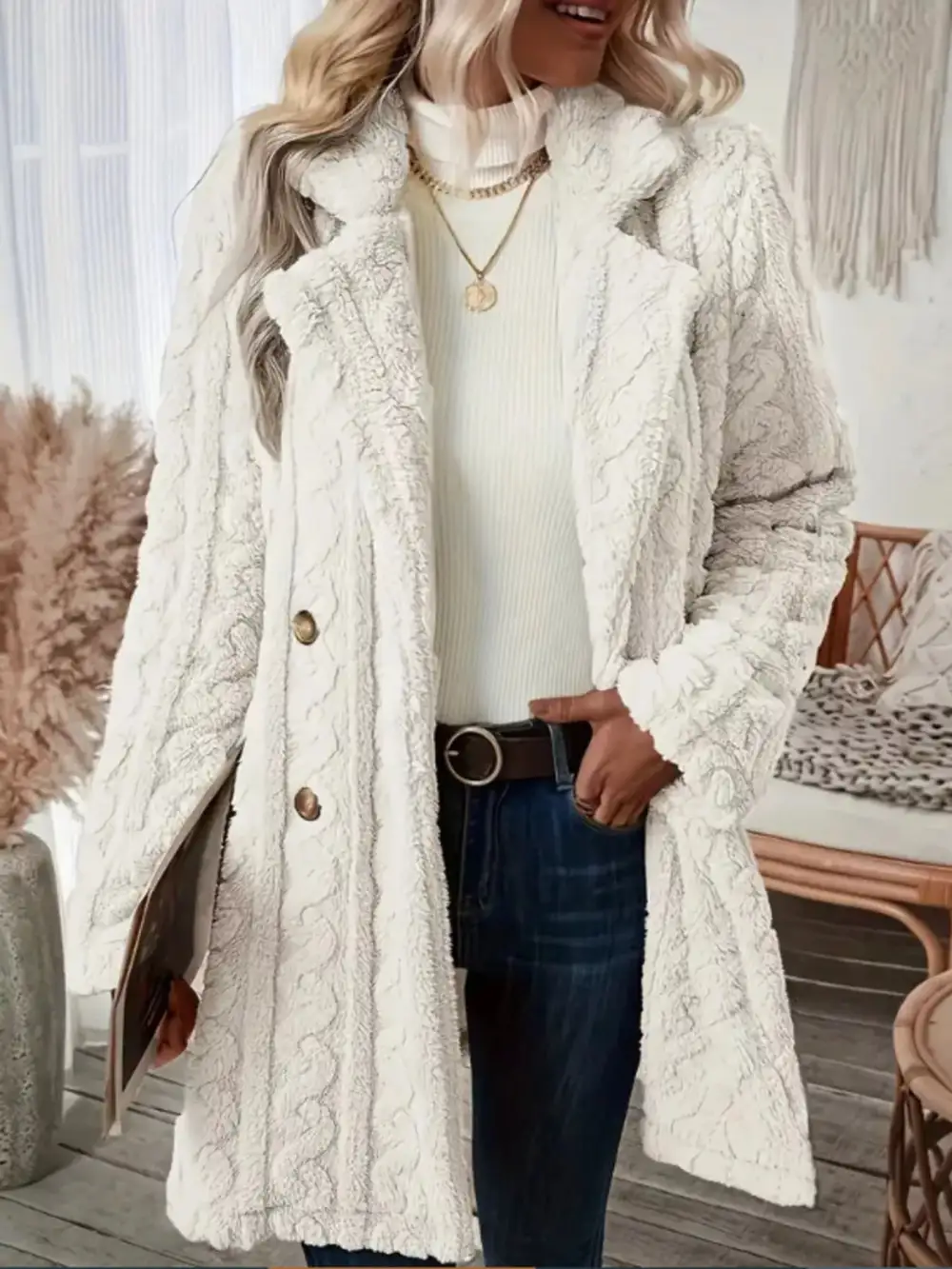 Cozy Faux Shearling Double-breasted Outerwear