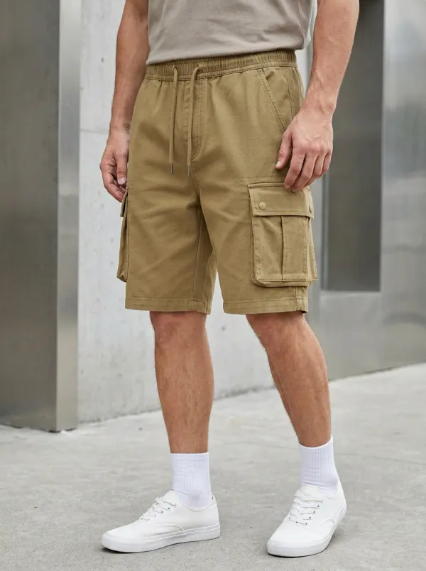 Functional-Look Pocketed Drawstring Utility Cargo Shorts