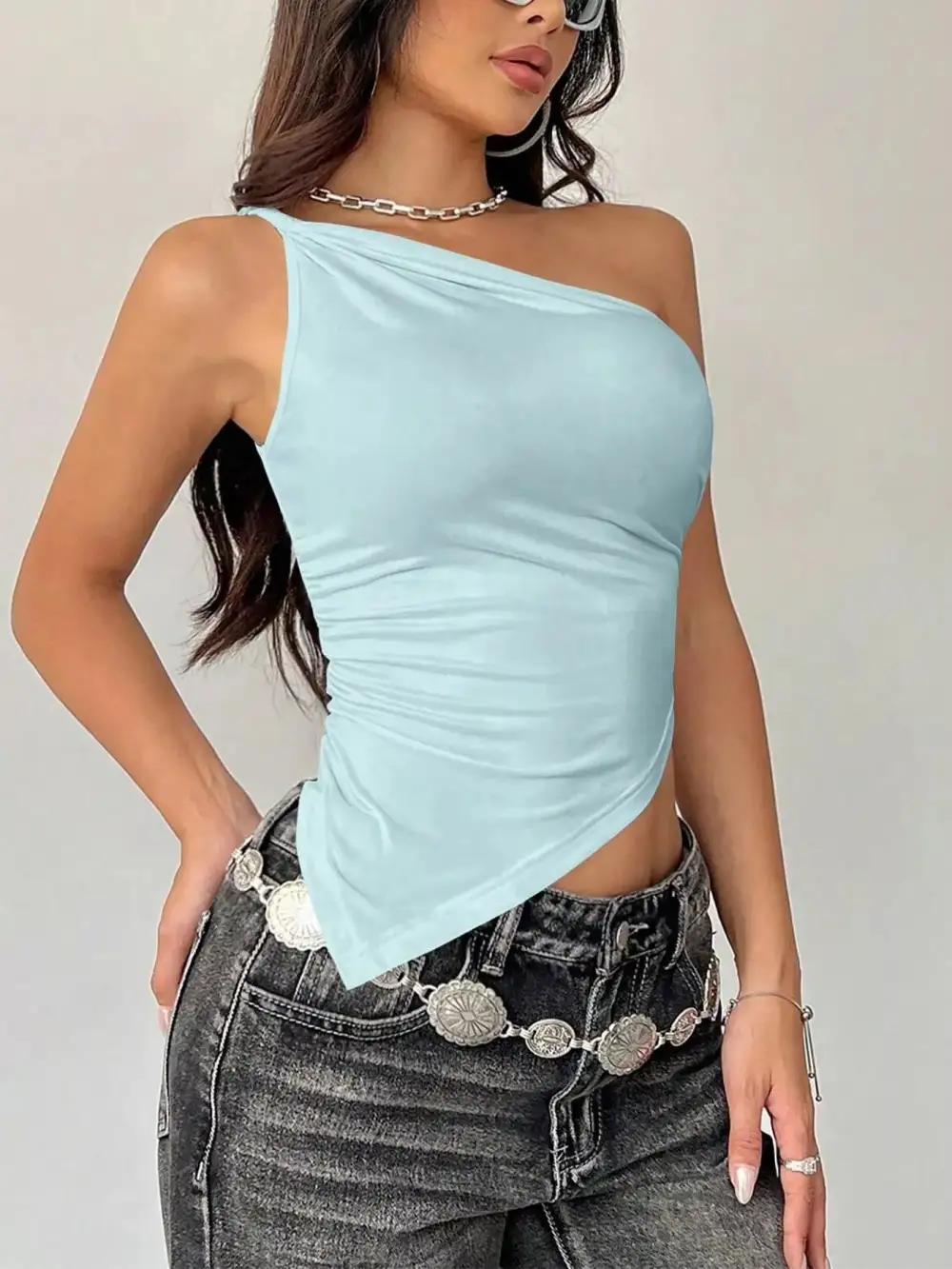 Asymmetrical One Shoulder Slim Fit Camisole Top