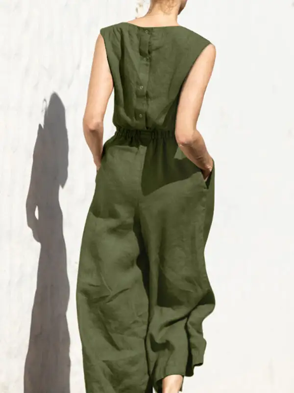 Clean High Waist Sleeveless Trousers Loose Pants