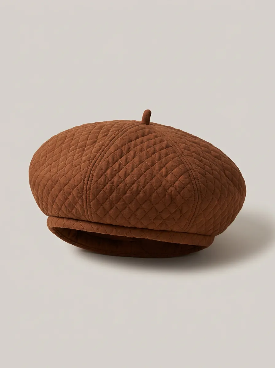 Unisex Brown Quilted Texture Beret