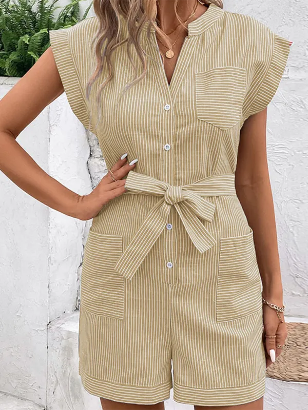 Pinstripe Short Sleeve Jumpsuit Shorts