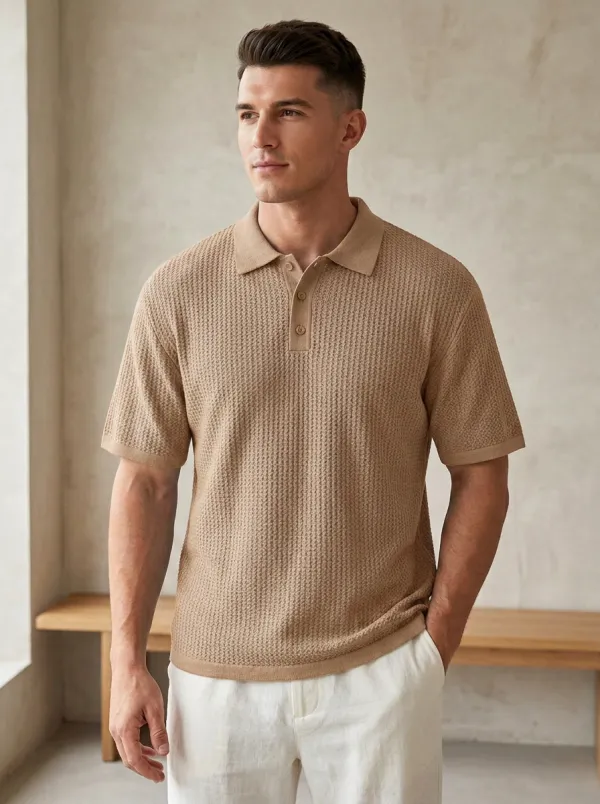 Men's Textured Knit Polo Shirt