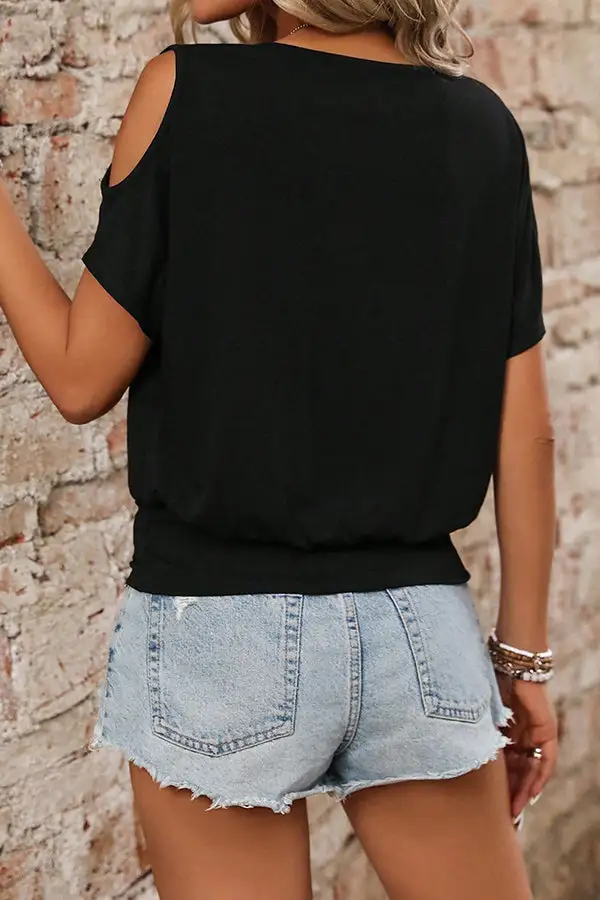 Cutout Sleeve Solid Casual Tops