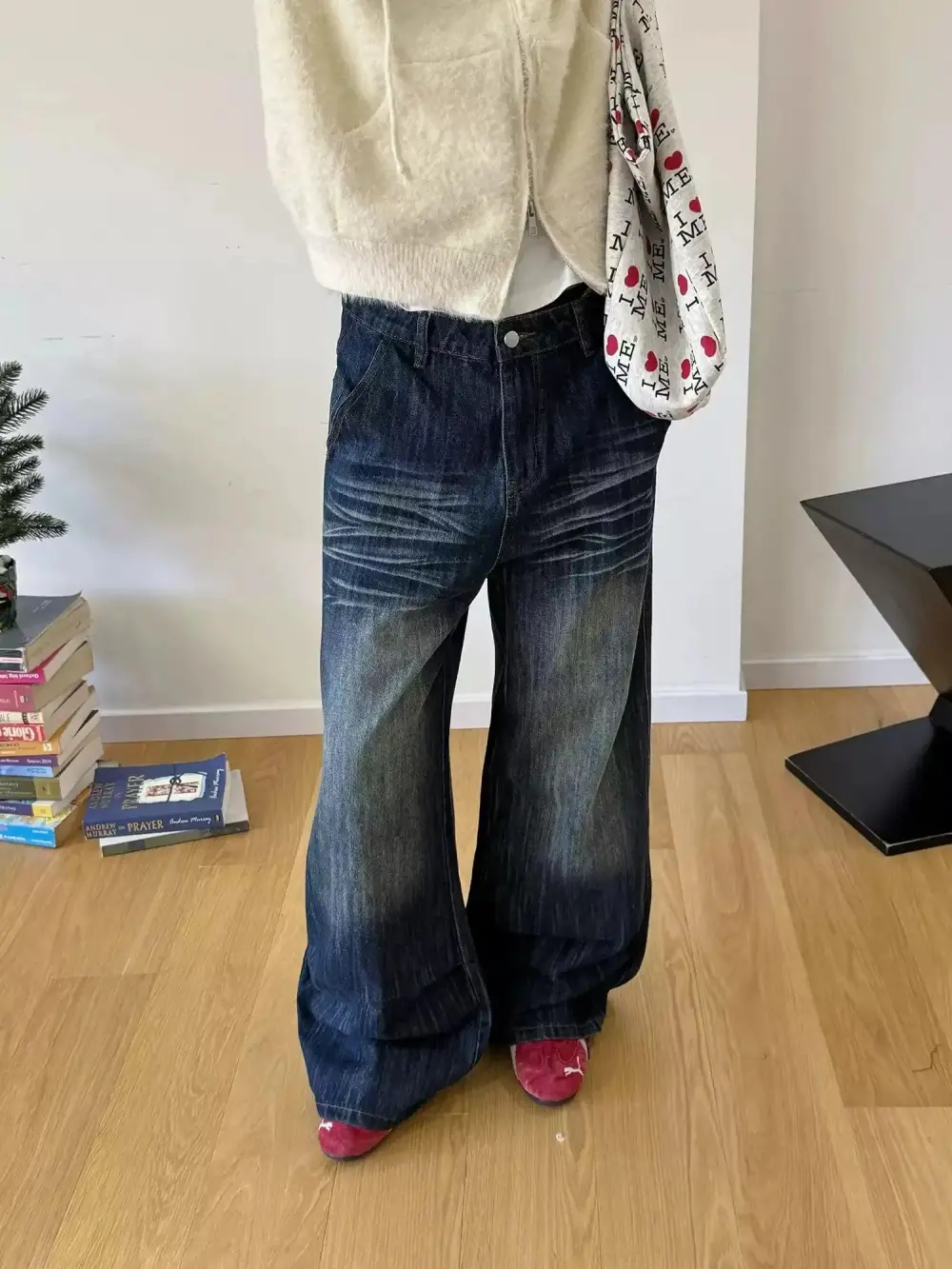 Faded Bamboo Pattern Jeans
