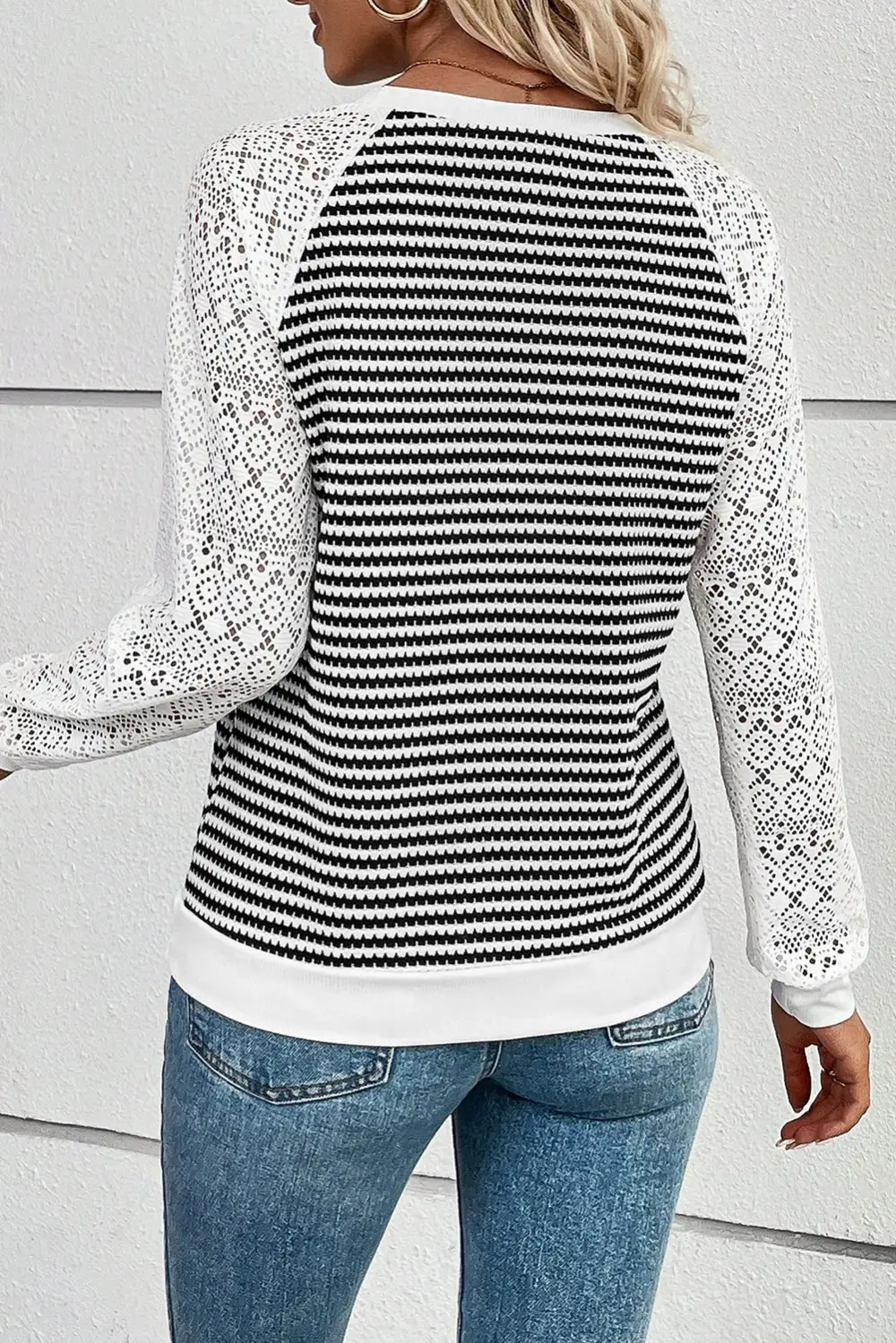 Women's Striped Textured Knit Lace Top