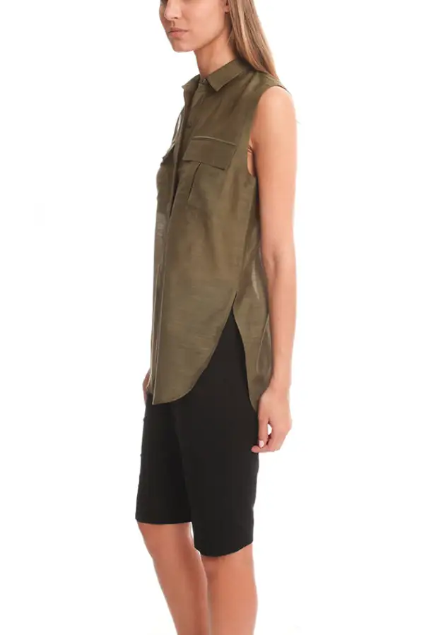 Cotton Silk Button-Down Tank Top