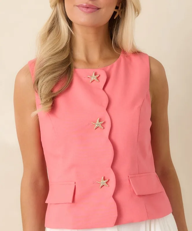 Coral Pink Scallop Trim Sleeveless Top