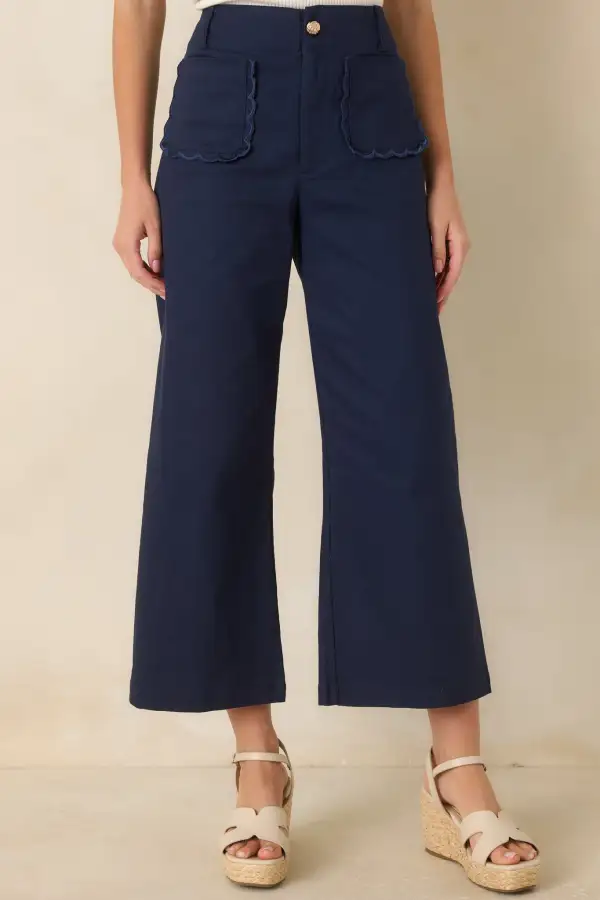 Cotton Scalloped Pocket Pants