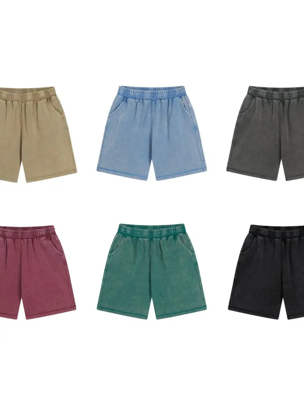 Classic Elastic Waist Pocket Detail Washed Casual Shorts