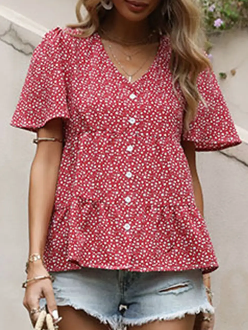 Polka Dot V Neck Shirt