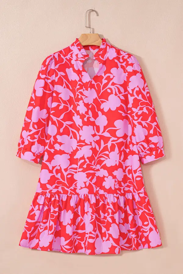 Graceful Floral Ruffle Trim Mini Dress
