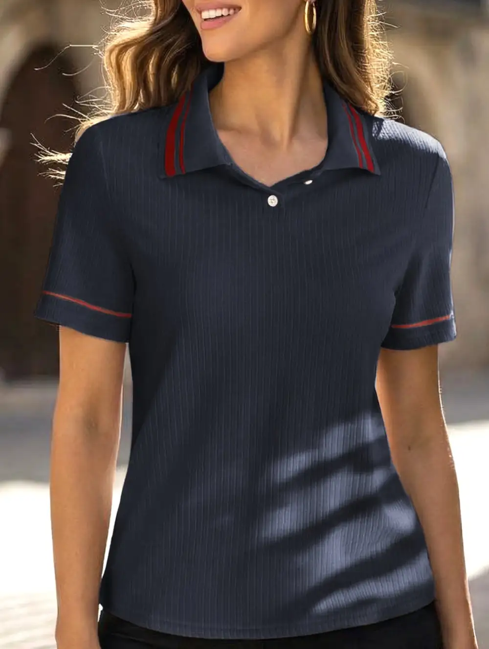 Retro Striped Collared Polo Shirt