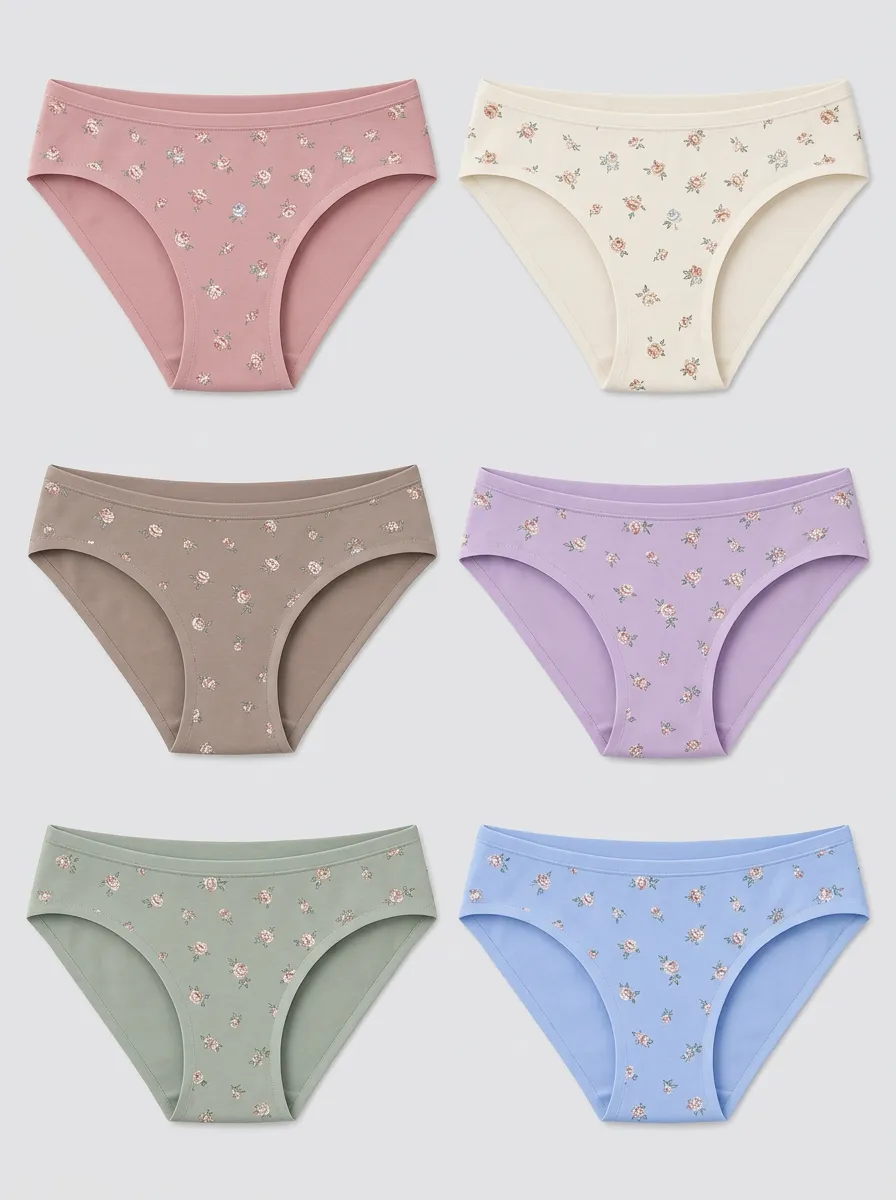 Women's Multicolor Floral Patterned Bikini Muted Tone Multicolor Briefs Multi-Pack