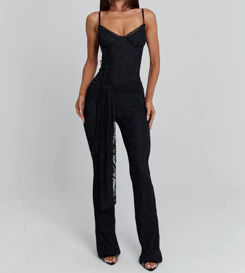 Black Lace Bust Corset Jumpsuit