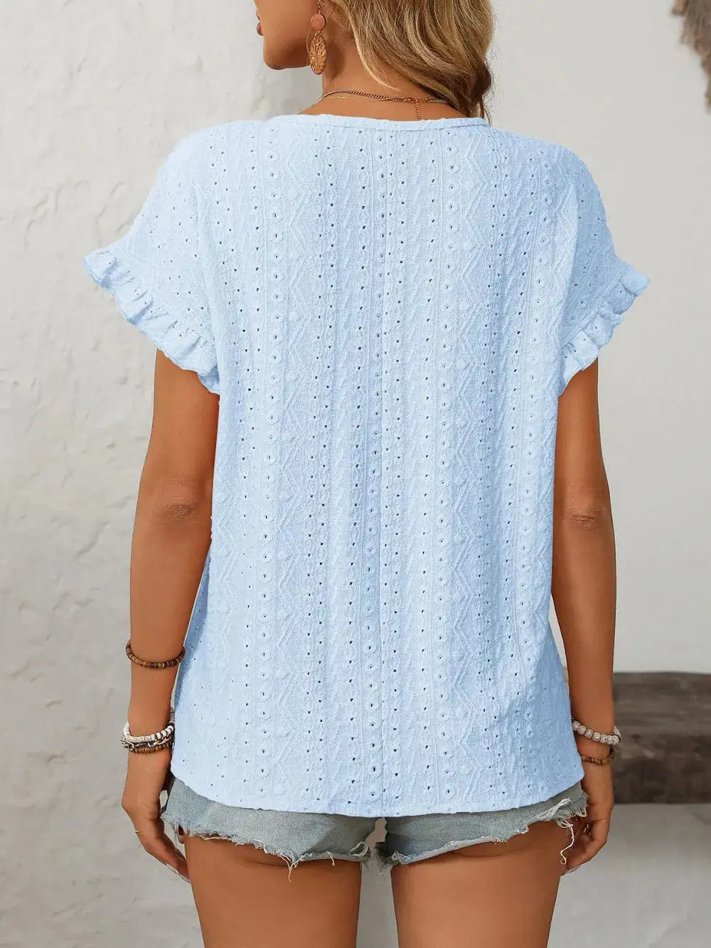Mandy Eyelet Frill Round Neck Short Sleeve Top