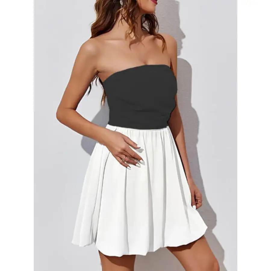 Ruched Two-Tone Tube Mini Dress