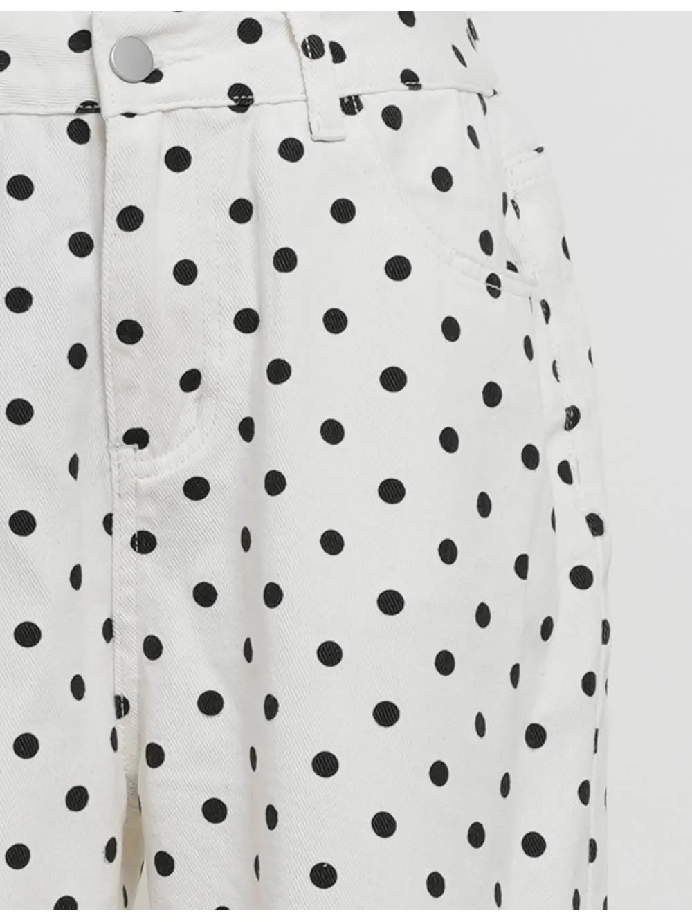 Polka Dot Button Front Pockets Wide Leg Denim Pants