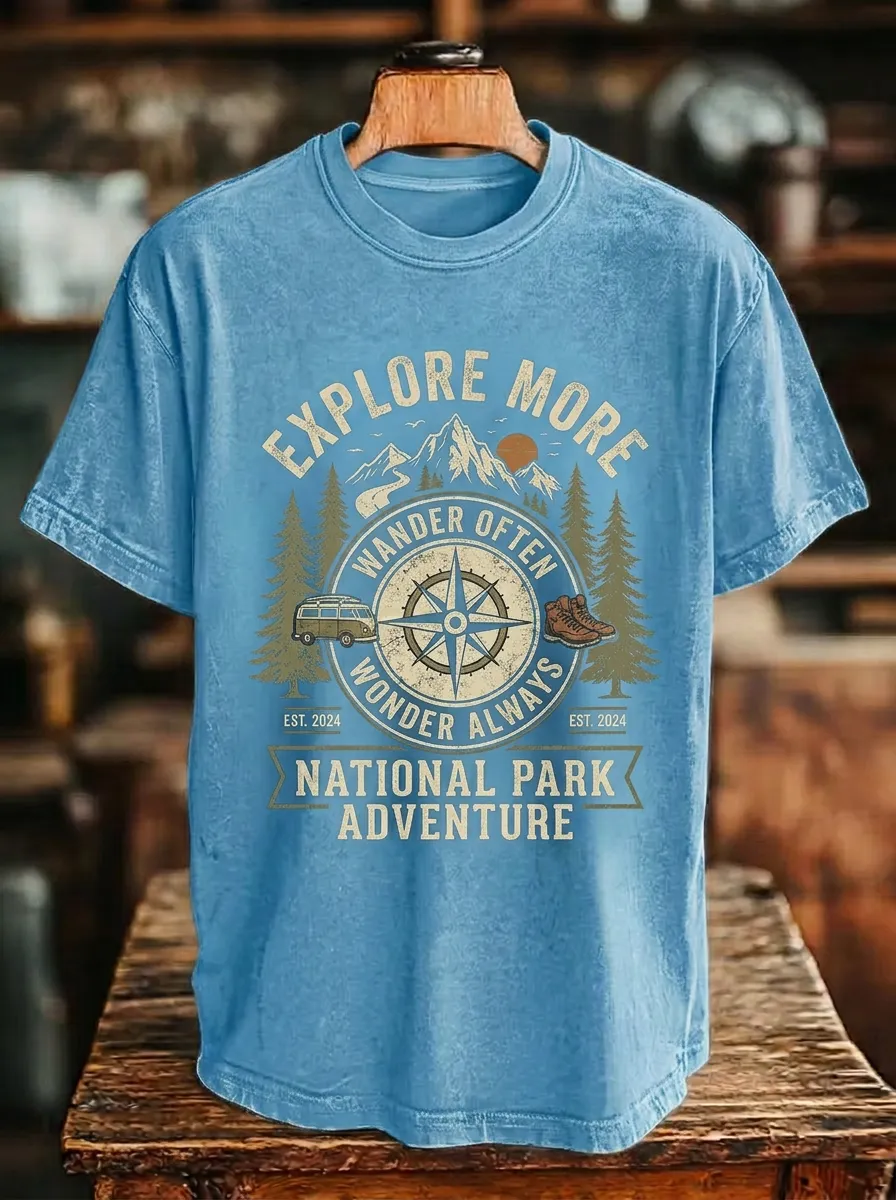 Unisex National Park Adventure Compass Mountain Printed T-shirt
