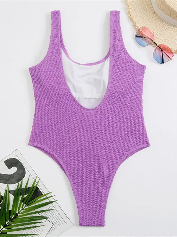 Candy Fluorescent Pleated Fabric One Piece Swimsuit