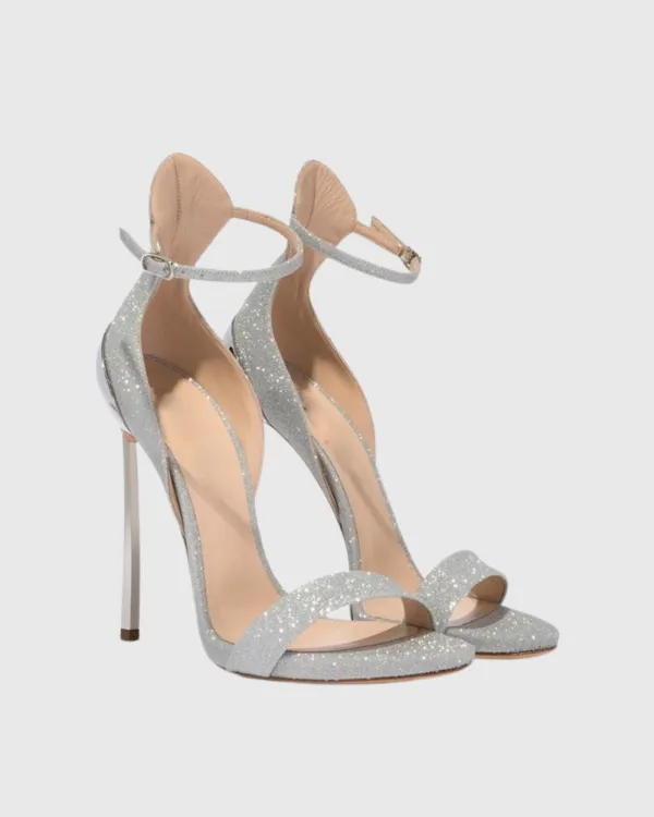Glitter Strap Sandals in Silver