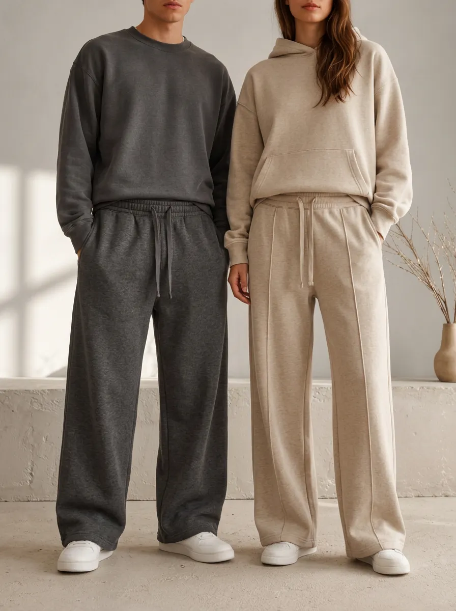 Unisex Modern Drawstring Wide-Leg Sweatpants