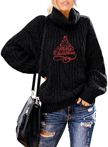 Womens Turtle Cowl Neck Solid Color Soft Comfy Cable Knit Pullover Sweaters S-2XL