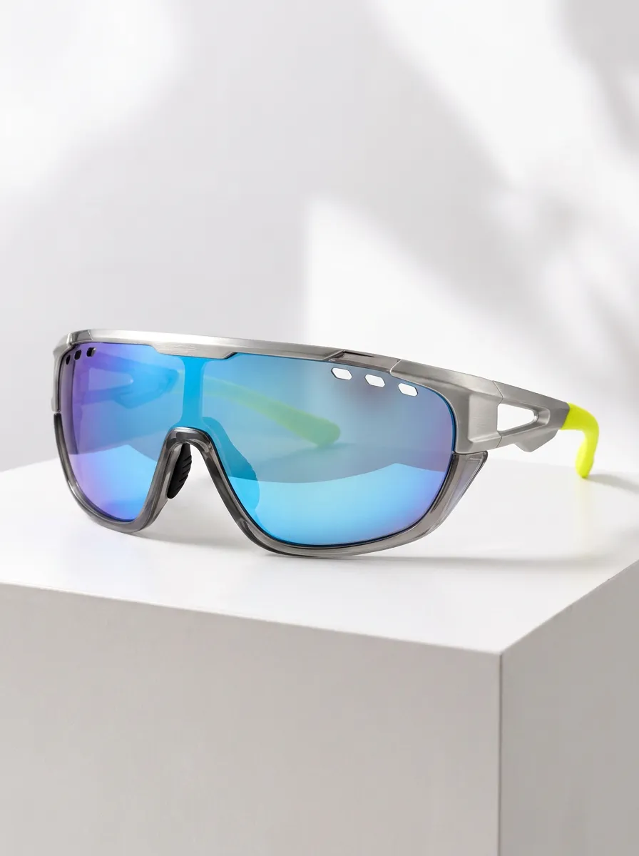 Unisex Sporty Cycling Blue Mirror Lens Neon Temple Sunglasses