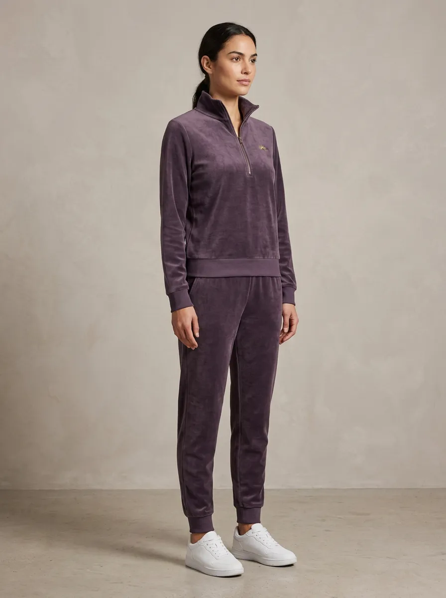 Women's Star Embroidered Velour Quarter-Zip Jogger Set